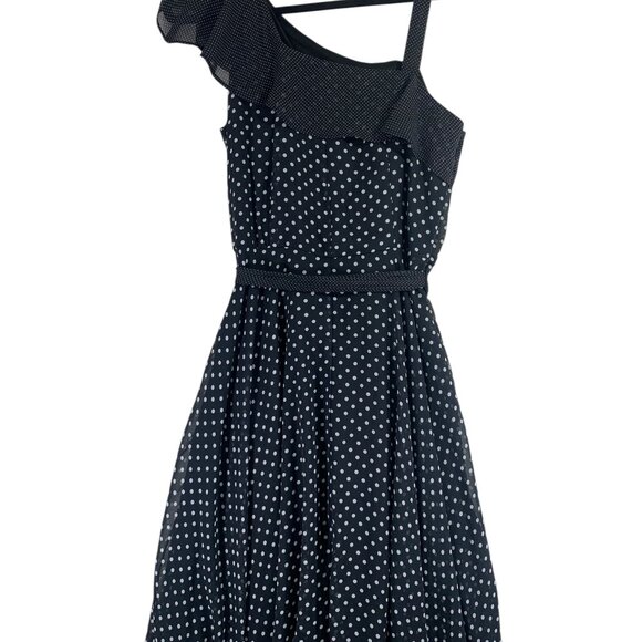 GABBY SKYEBlack and White ruffle  Polka Dot One-Shoulder Dress  SZ 10 - Picture 11 of 13